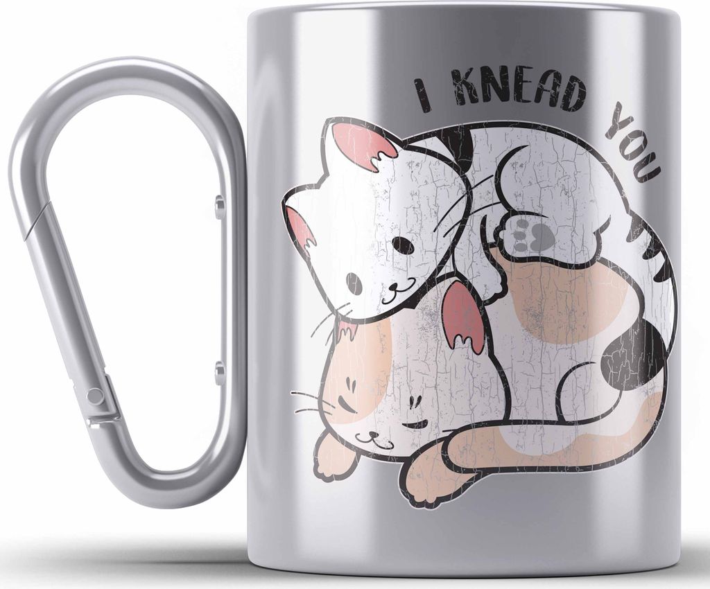 Trendation - Valentinstag Edelstahl Tasse Karabiner Geschenk für Ihn Sie Lustig Katze Geschenkidee Becher Freund Freundin Liebe Paare (Silber)