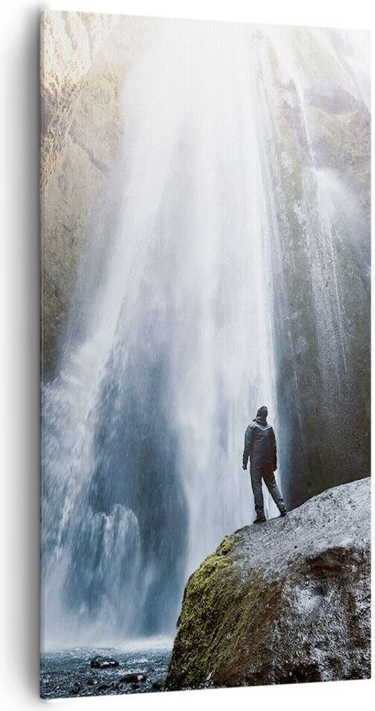 Bild auf Leinwand - Leinwandbild - Berg Wasserfall - 65x120cm - Wand Bild - Wanddeko - Wandbilder - Leinwanddruck - Bilder - Kunstdruck - Wanddekor...