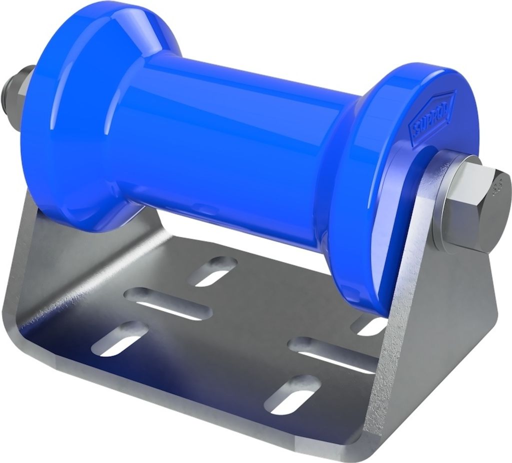 Polyurethan Kielrolle mit Halter B Sliprolle Bootstrailer Sliphilfe Spulenform verzinkt SUPROD, 125 mm, blau
