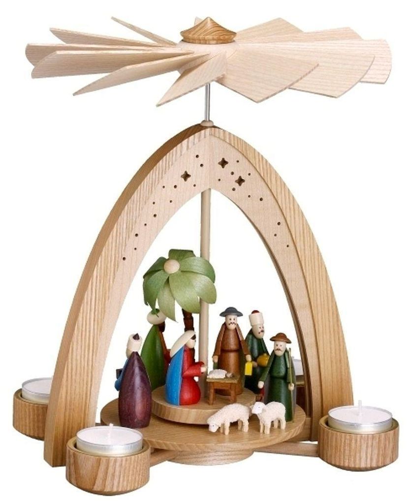 Tischpyramide Christi Geburt bunt mit Teelichter BxHxT 21,5x28x21,5cm NEU