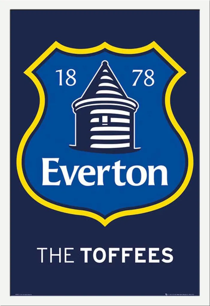Affiche Everton Crest 2013 avec Vitre Acrylique et Cadre MDF Blanc Maxi