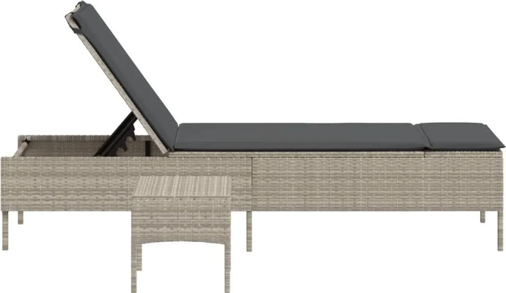 Transat Bain de Soleil en Polyrotin Gris Clair avec Petite Table vidaXL
