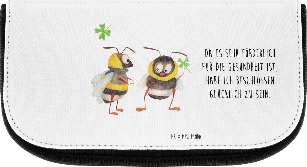 Mr. & Mrs. Panda Schminktäschchen Hummeln Kleeblatt - Weiß - Geschenk, Kulturtasche, Biene Deko, Organizer, Lustige Sprüche, Kosmetiktasche, Sch...
