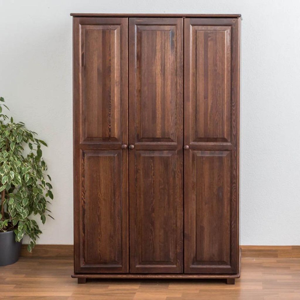 Massivholz Schlafzimmerschrank Kiefer, Farbe: Nuss 190x120x60 cm