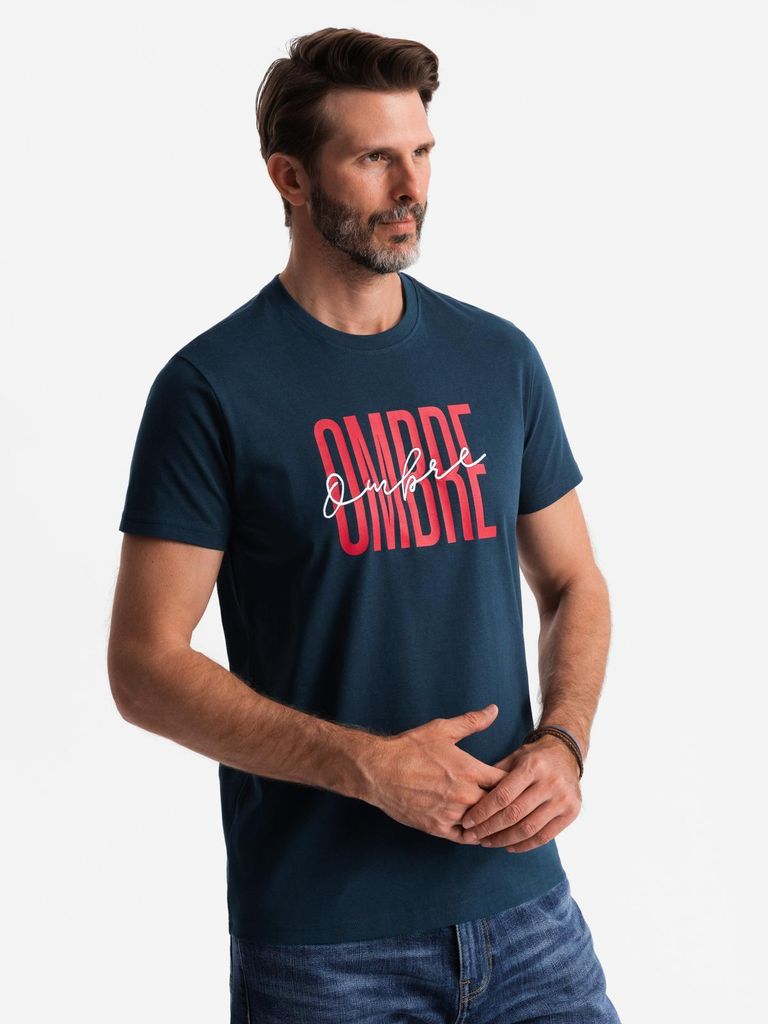 OMBRE T-Shirt mit Druck klassisch casual S2041 navy M
