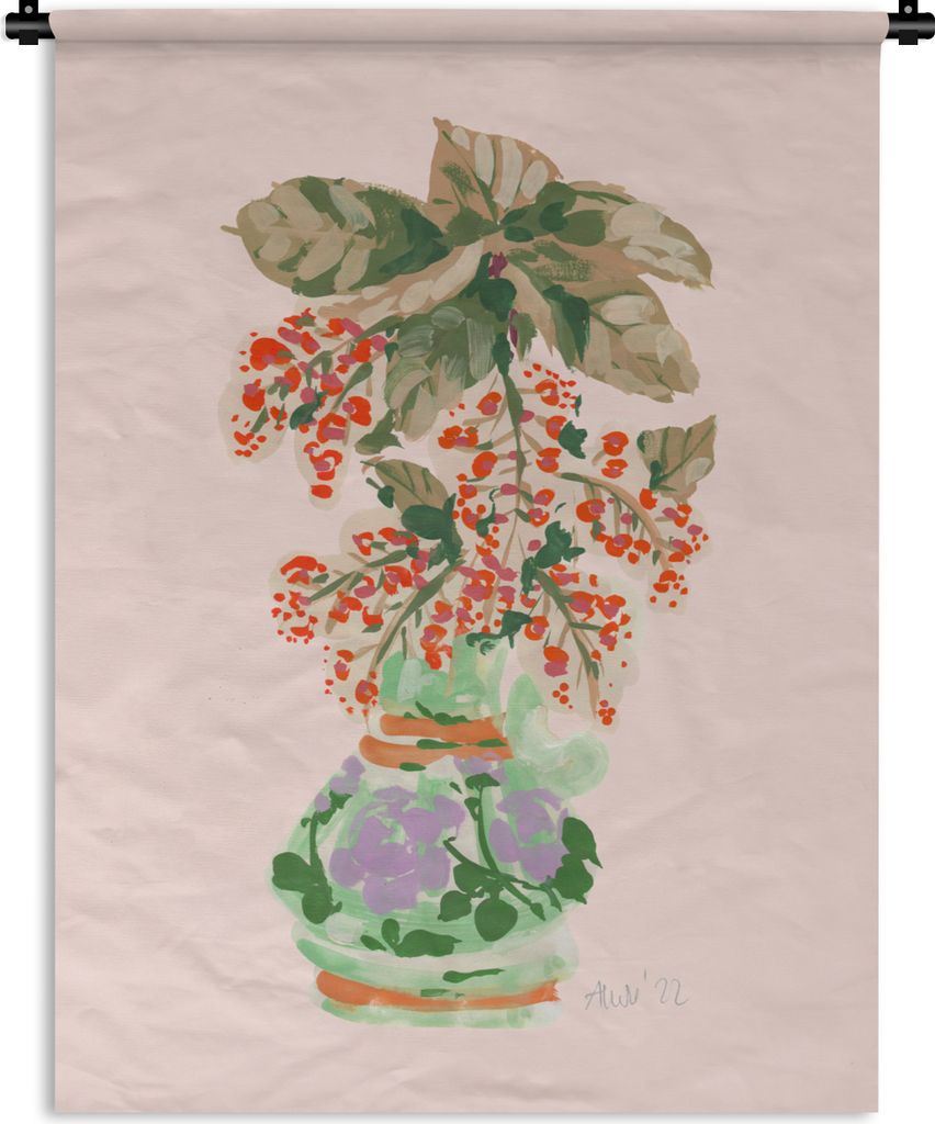 MuchoWow Wandteppich Wandbehang Blumen - Vase - Pflanzen - Pastell 90x120 cm Tapisserie Dekoration Wandtuch - Wanddeko