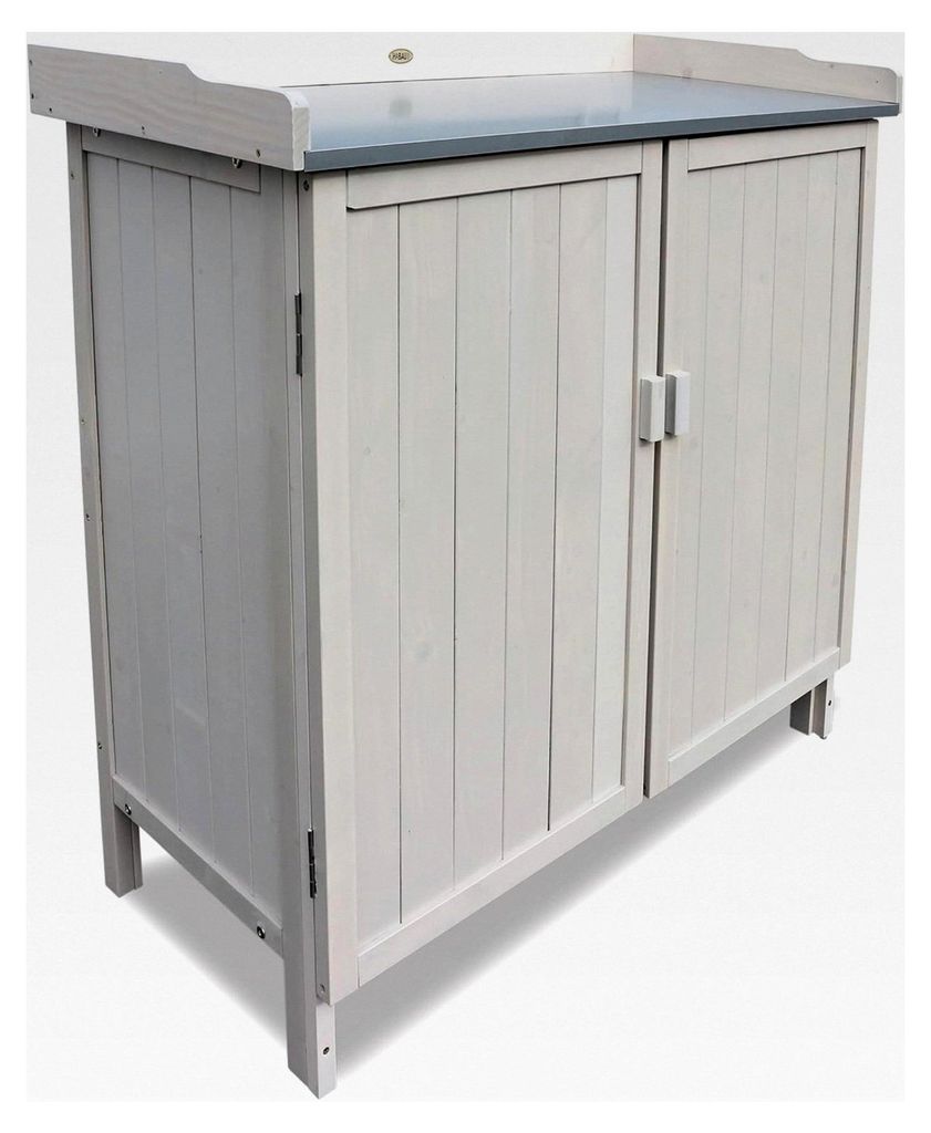 Gartenschrank Lino mit integriertem Pflanztisch, wetterfest lasiert aus em Holz, 98 x 48 x 95 cm, geeignet für Garten, Terrasse und Balkon
