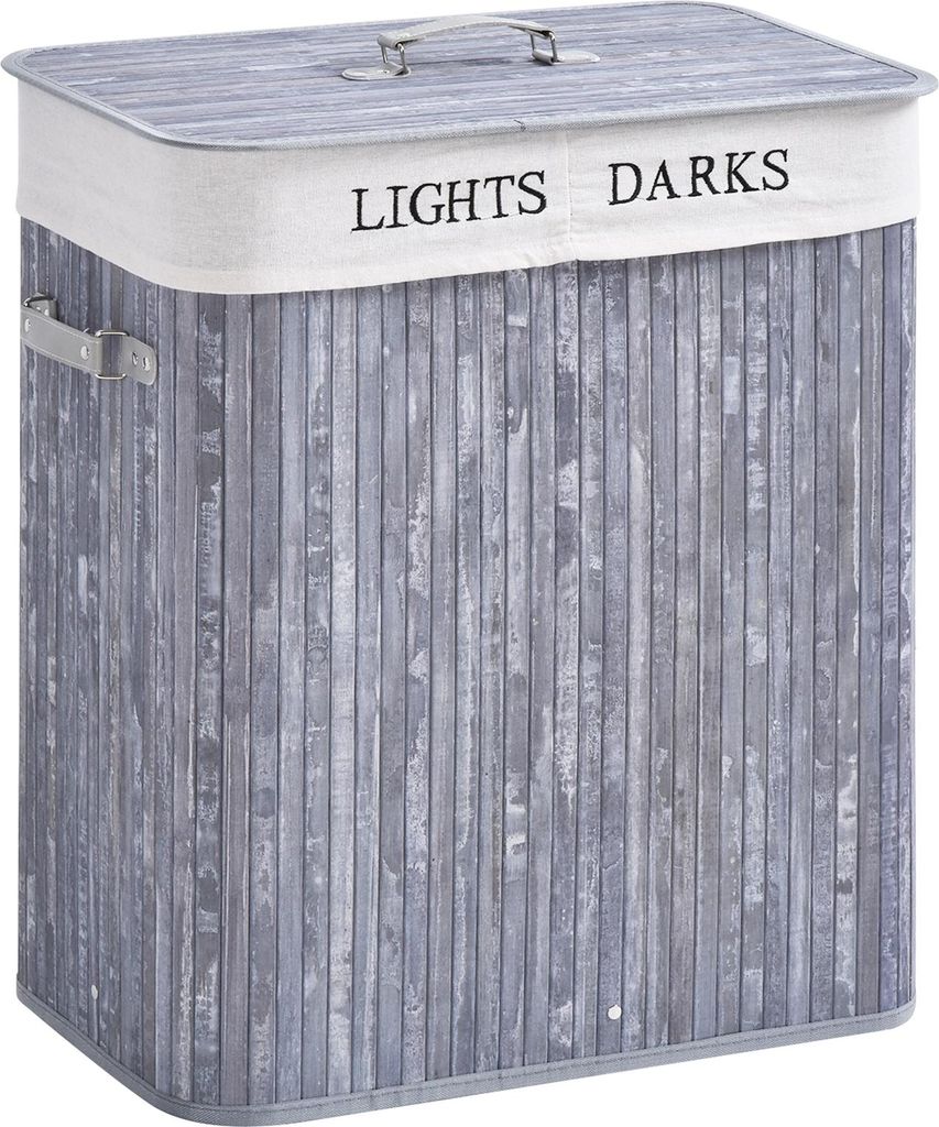 Fortuna Lai Bambus Wäschekorb mit Deckel 100 L Wäschesammler mit PolyurethanGriffen, Wäschesack aus Segeltuch, Laundry Baskets Wäschesortierer ...