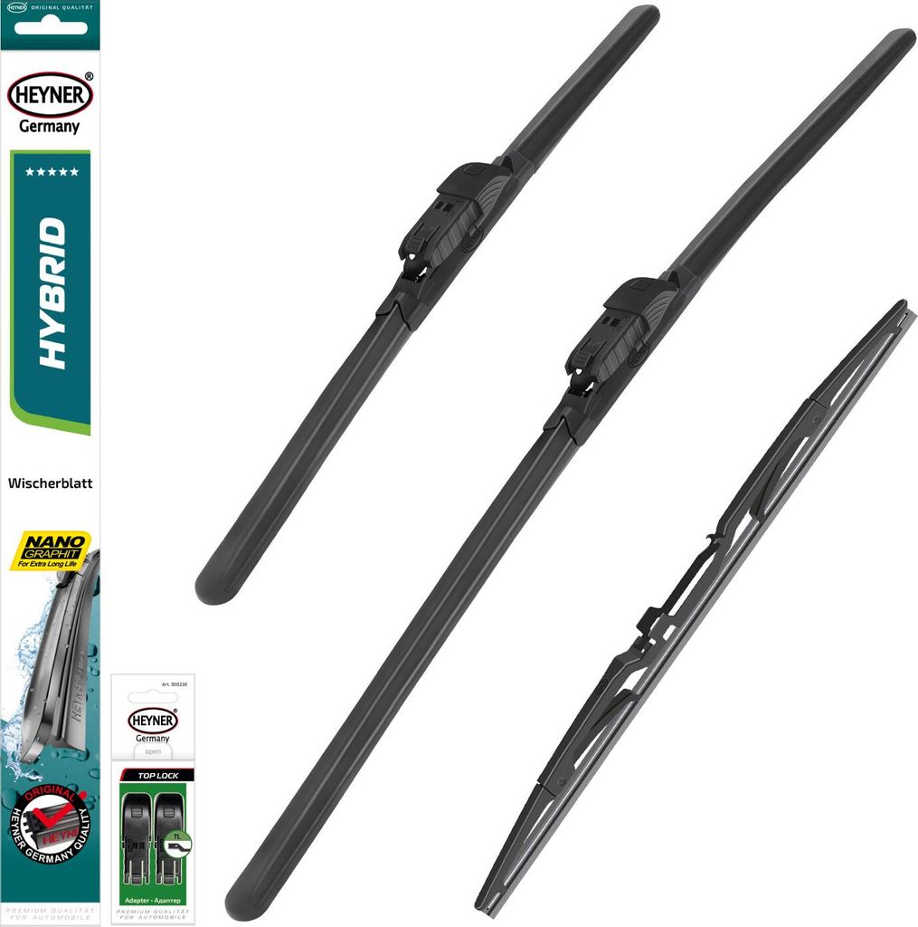 HEYNER Scheibenwischer mit Heckwischer komp. mit OPEL ASTRA K (09.2015 - 12.2022) HYBRID Flachbalkenwischer