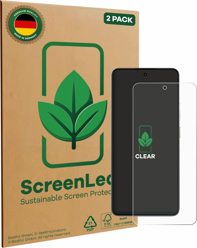 2x ScreenLeaf Schutzfolie für realme P3 nachhaltiger Displayschutz Display Schutz Folie Klar Transparent