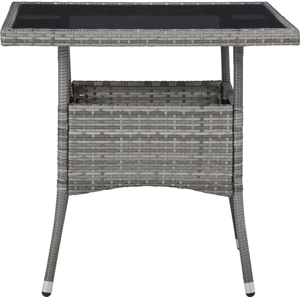 vidaXL Garten-Esstisch Grau Poly Rattan und Glas Produktbild 