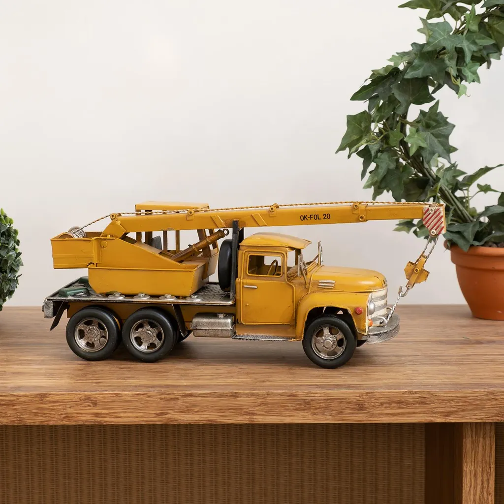 Grue Décorative en Tôle Style Antique Jaune Objet de Décoration Rétro - 2
