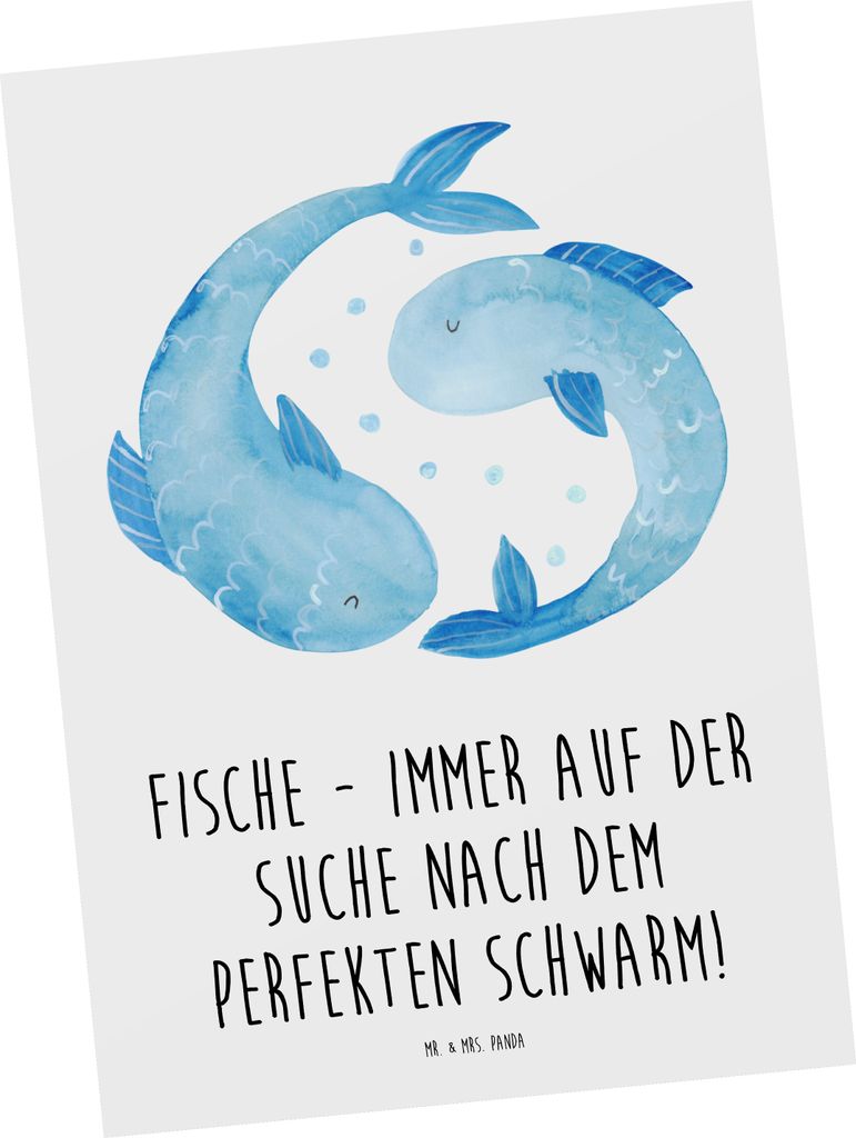 Mr. & Mrs. Panda Ansichtskarte Fische Schwarm - Weiß - Geschenk, Sternzeichen, Ansichtskarten, Romantisch, Postkarte, Grußkarte, Tierkreiszeichen...