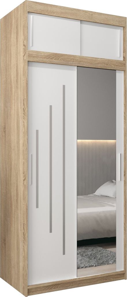 Kleiderschrank, Schiebetürenschrank Schlafzimmer, Schrank mit Spiegel YORK 2 100 mit Aufsatz, Höhe 240 cm