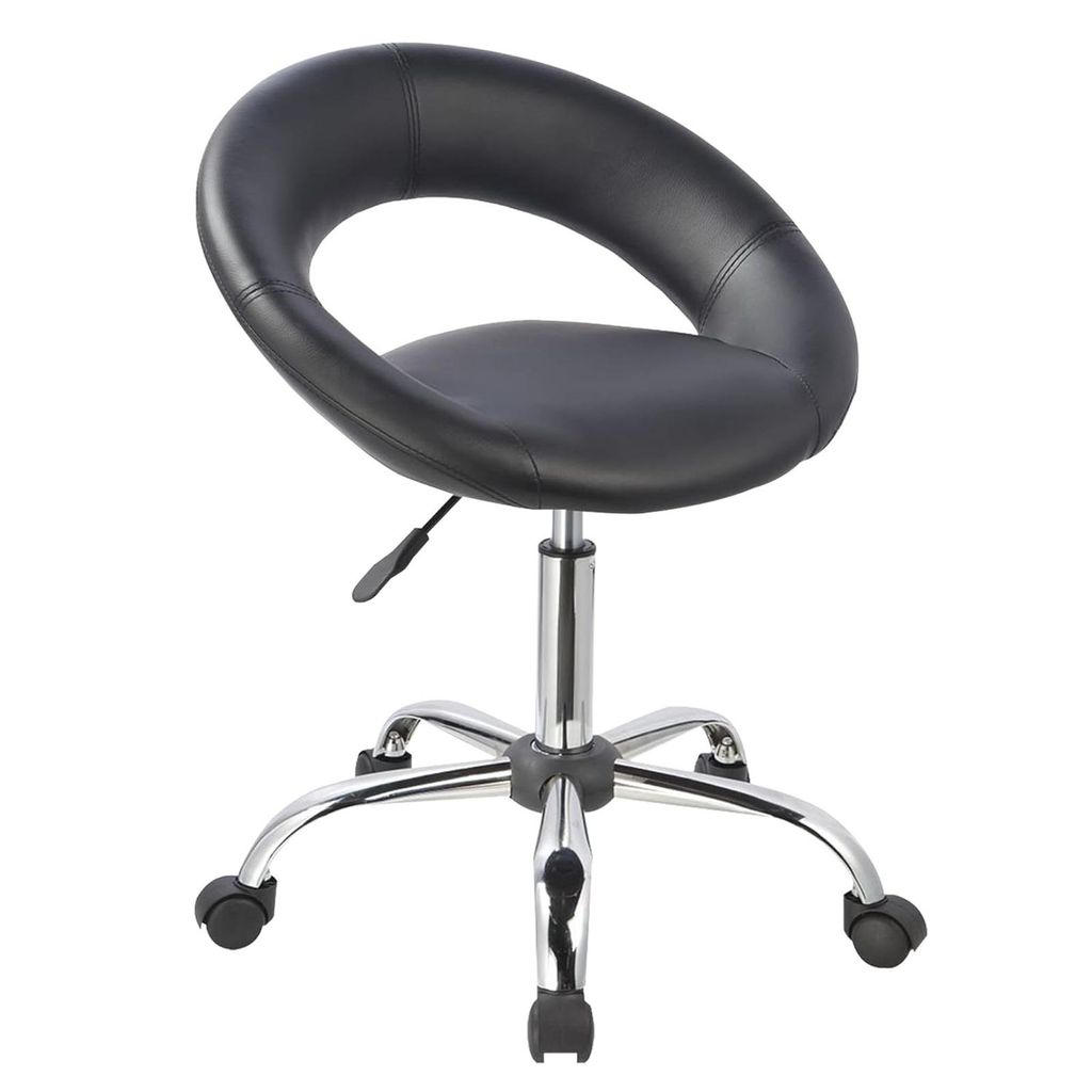 Duhome Rollhocker Drehhocker Schminkhocker Kunstleder Drehstuhl mit Lehne Bürohocker Höhenverstellbar, Schwarz