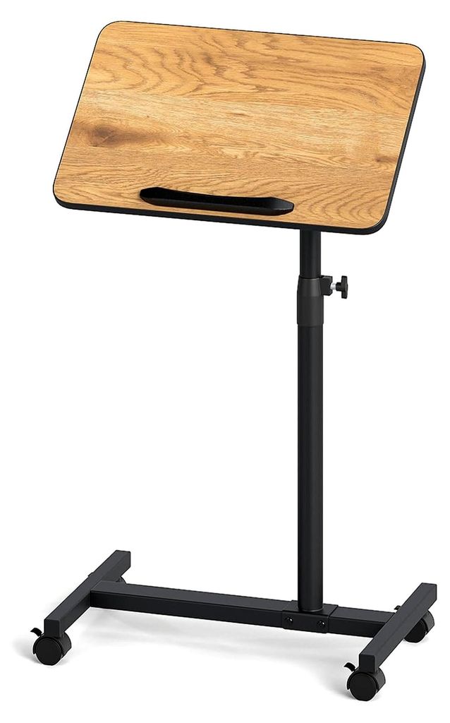 Höhenverstellbarer Betttisch mit Rollen, neigbare und drehbare Tischplatte, C-förmiger Laptoptisch, Pflegetisch für Sofa, Bett und Büro (Natur ...