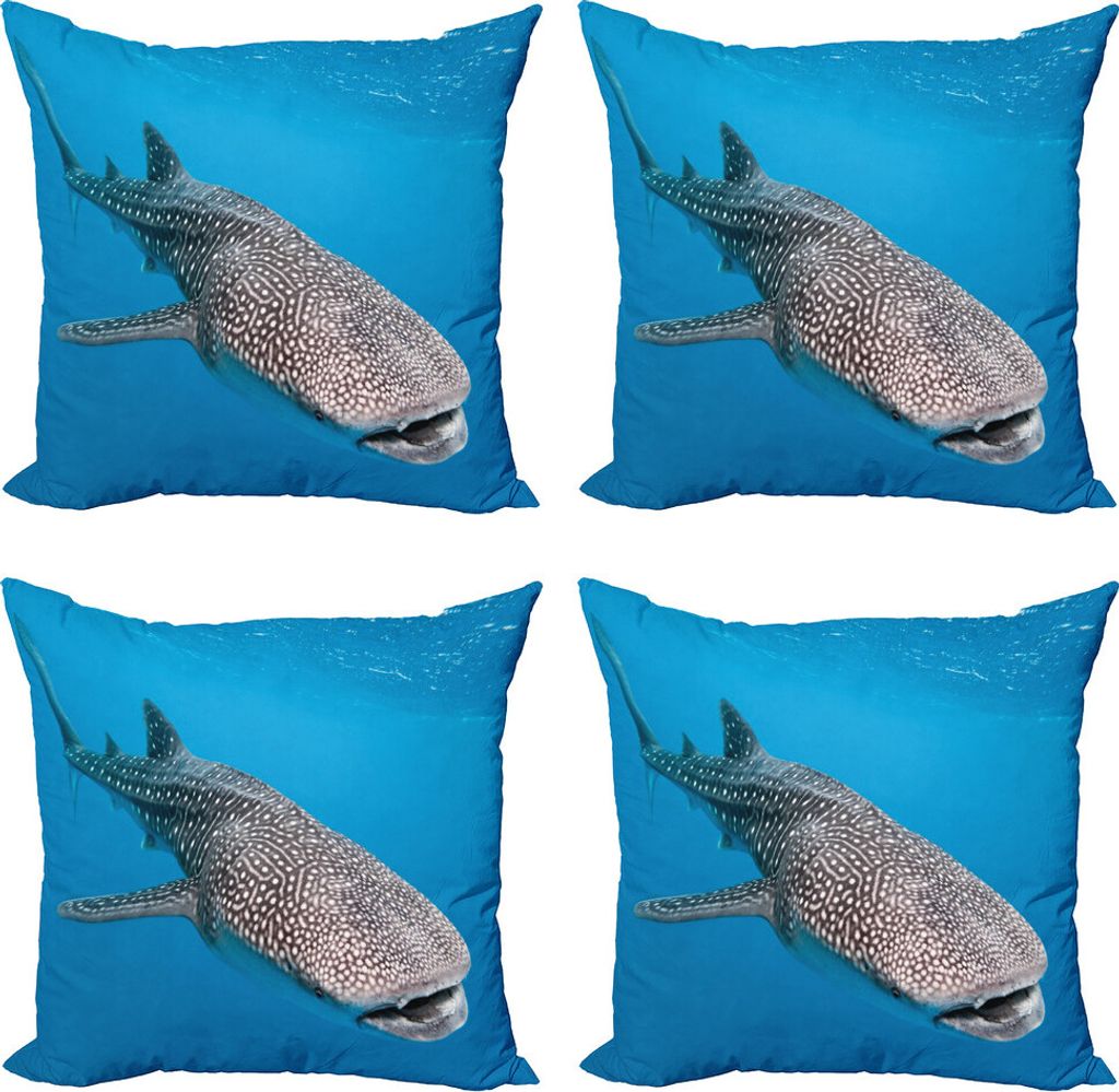 ABAKUHAUS Meerestiere Kissenbezug Set (4 Stück), Schwimmen Wal Meer, Moderner Doppelseitiger Digitaldruck, 45 cm x 45 cm, schwachgrau Blau