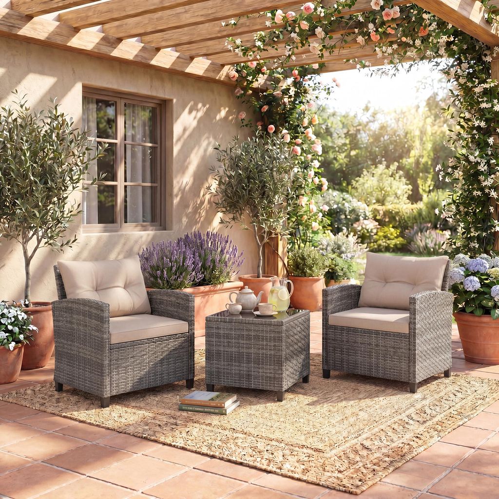 KOMFOTTEU Rattan Gartenmöbel Set, Outdoor Lounge Möbel mit