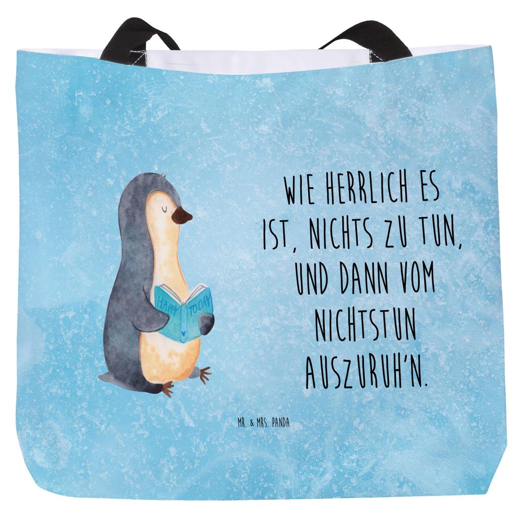Mr. & Mrs. Panda Tote Bag Pinguin Buch - Eisblau - Geschenk, Reisetasche, Stoffbeutel, Tasche, Urlaub, Freizeit, Lesen, Strandtasche, Einkaufstasche