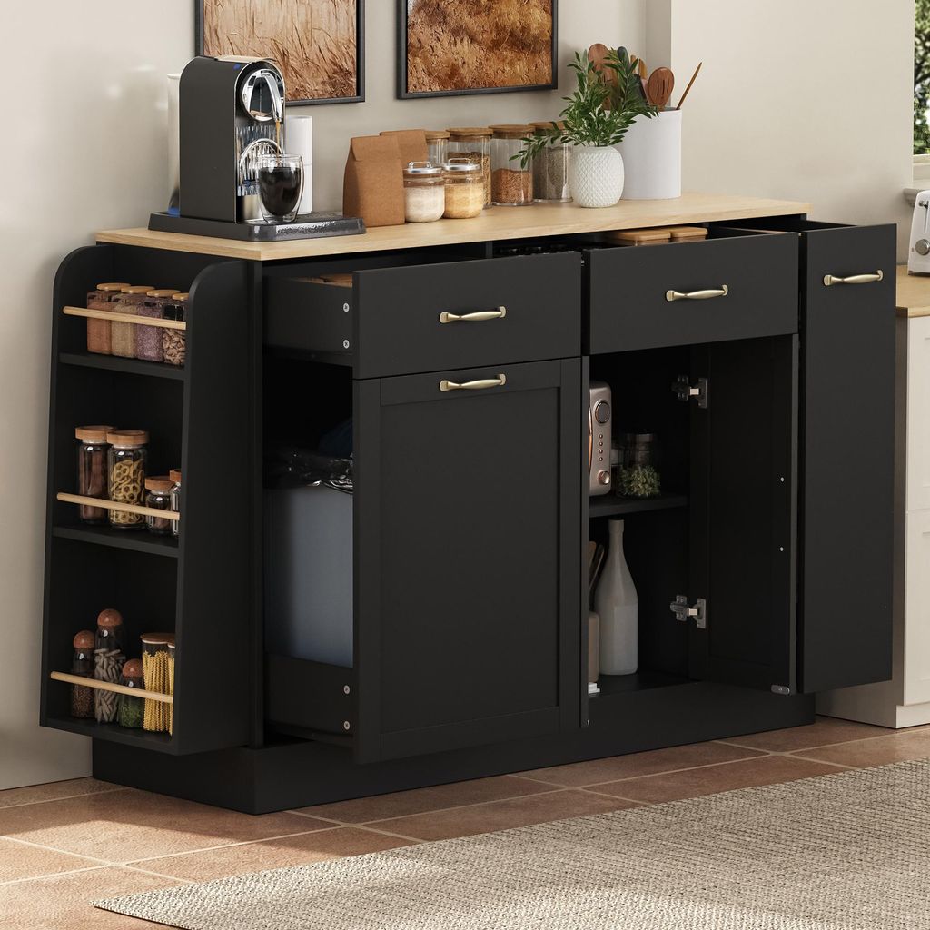 Merax Kommode Sideboard mit Schubladen und Abfallfach, Buffetschrank mit Gewürzregal, Stauraum, Kücheninsel für Esszimmer, Wohnzimmer, Küche, S...