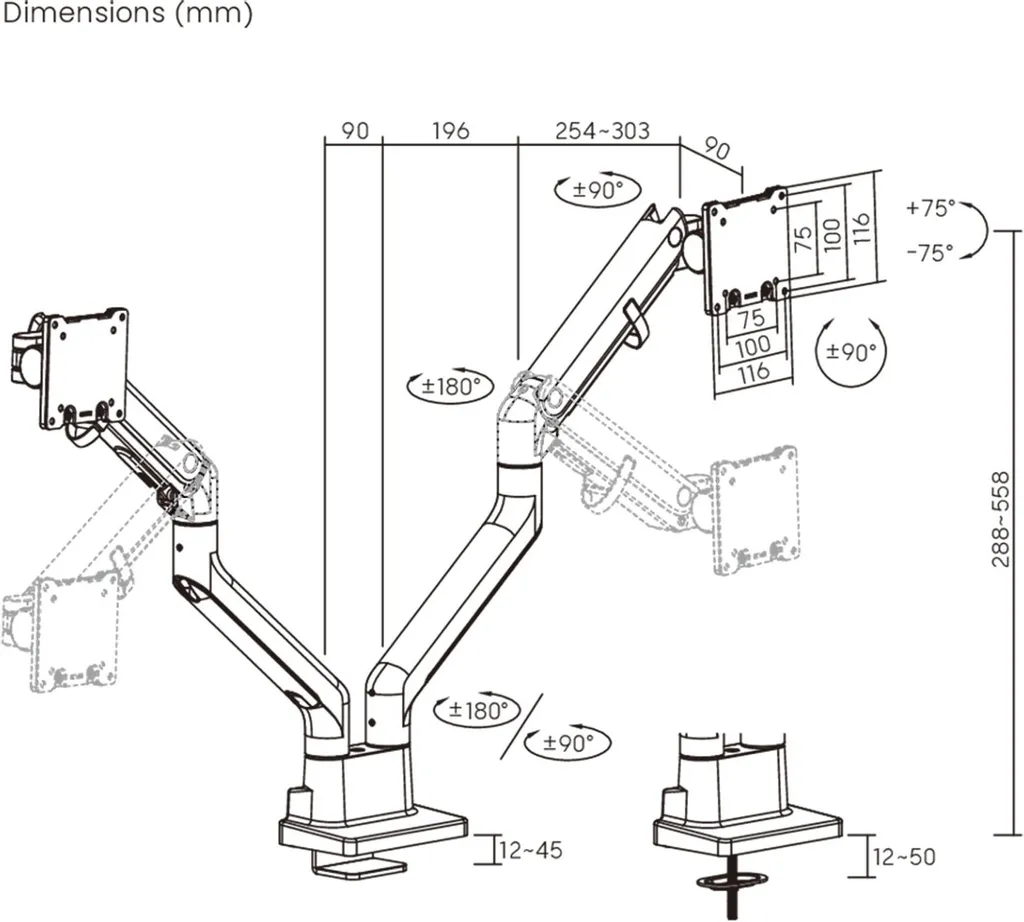 Double support écran articulé 24-45" avec ressort à gaz - Ajustement fluide - 4