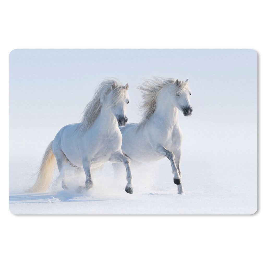 MuchoWow Schreibtischunterlage Winter - Pferde - Schnee 60x40 cm - XXL Mauspad - Großes Mauspad
