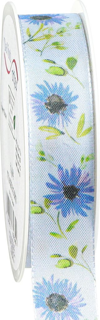 Geschenkband Kornblumen Seidenband Blau 25mm 18m Dekoband