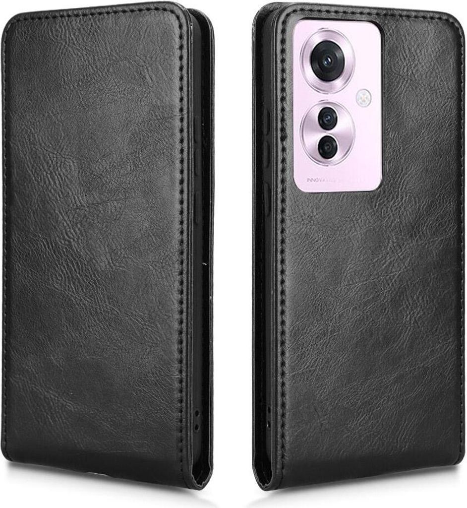 Hülle für Oppo Reno11 F 5G - Phonesta Leder Vertical Flip Book Wallet Klapphülle - Schwarz