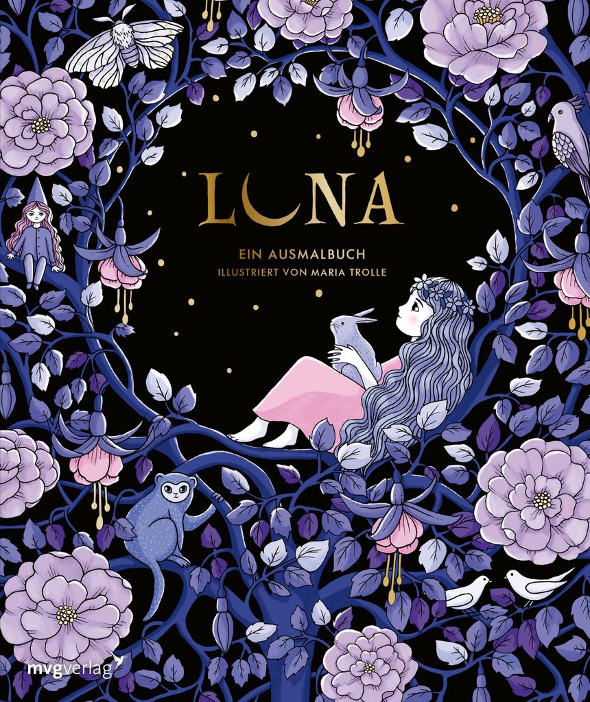 Luna Ausmalbuch: Magische Mondschein-Motive im floralen Design