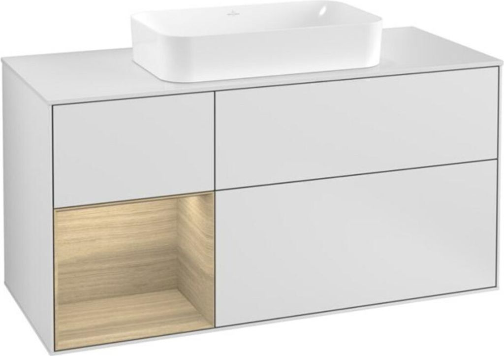 V&B Waschtischunterschrank Finion 120cm, Pl w m, Reg li Oa ven, wh. m Lac
