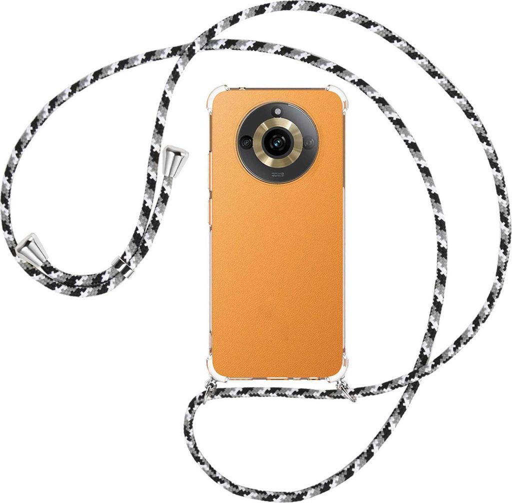 Handykette Backcover-Schutzhülle mit Band (Metall silberfarben) für Realme 11 5G (6.72'') - schwarz/grau/weiß