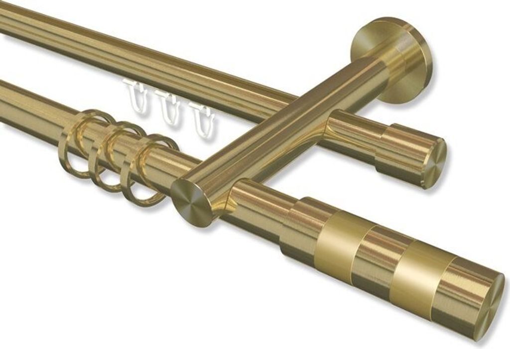 Interdeco Rundrohr-Innenlaufstange, Gardinenstange (Kombination) Messing-Optik Modell Platon Mavell, 20 mm Ø 2-läufig, 220 cm