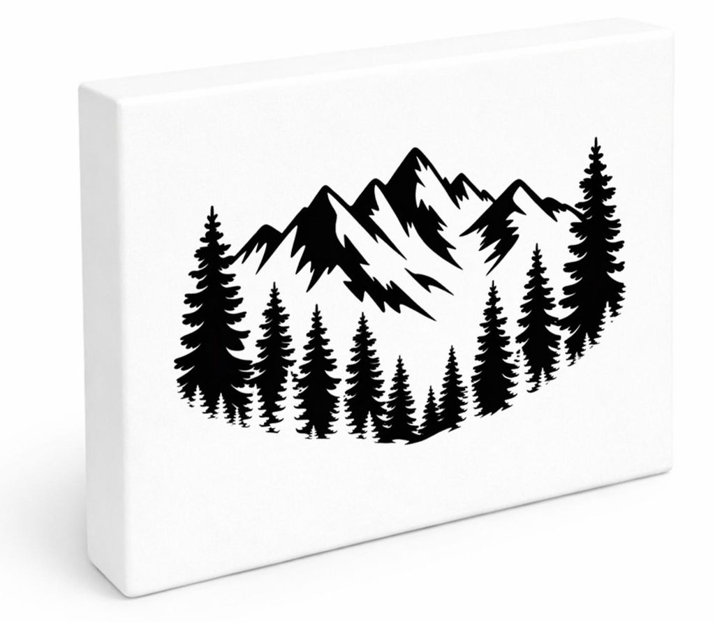 Berge und Wald Holzbild in 28x21 cm zum Stellen oder Aufhängen für Naturfreunde