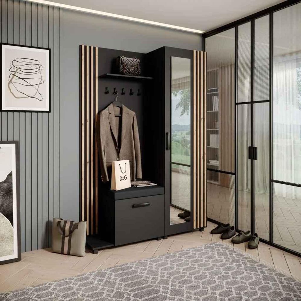 Garderobenschrank LIVIA – Garderoben-Set mit Spiegel und Produktbild 