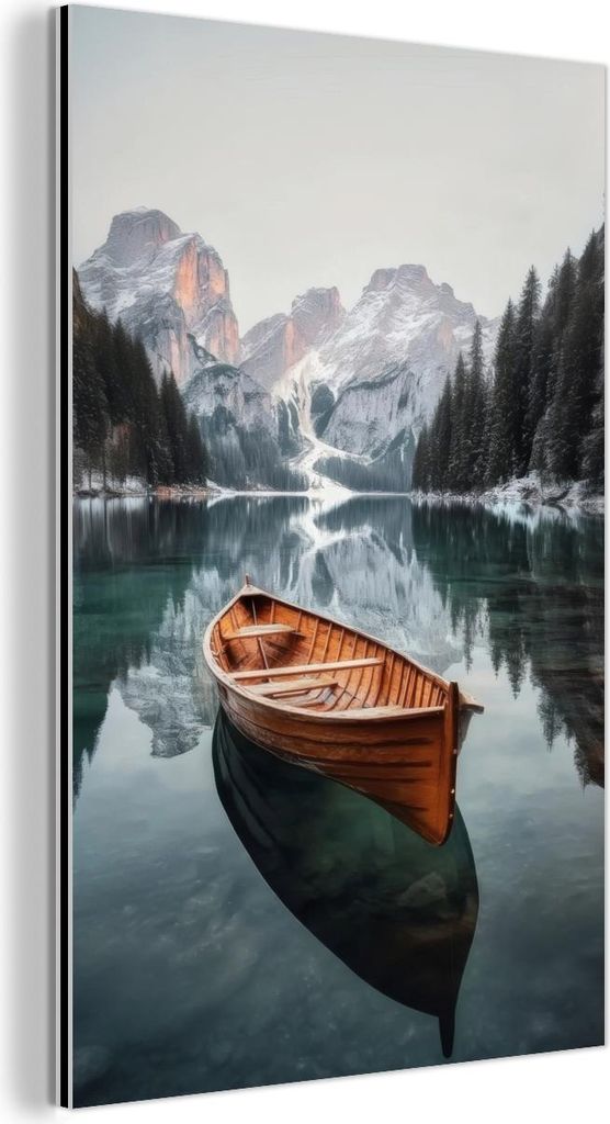 MuchoWow Wanddekoration Metall Metallbild Wandkunst 80x120 cm Boot - Berge - Natur - Wasser MuchoWow Aluminium Gemälde - Bilder