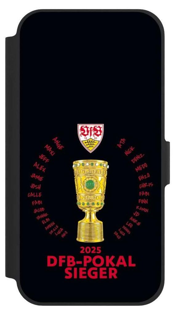 NIVOCASE Klapphülle für Apple iPhone 12 Pro Handyhülle aus Kunst Leder NIVOflip schwarz Offizielles Lizenzprodukt Pokal VfB Stuttgart