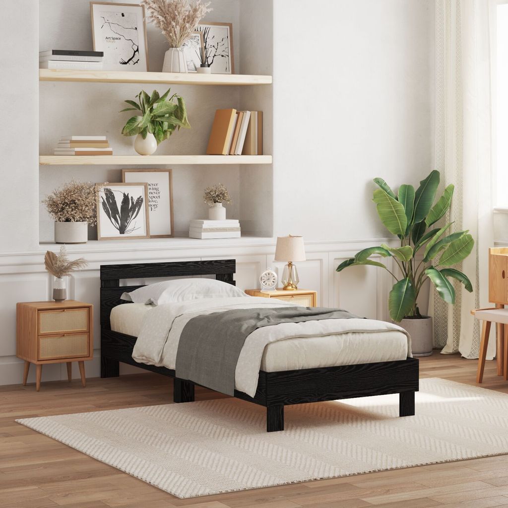 Möbel Bettgestell mit LED-Leuchten Schwarz Eiche 100x200 cm - Klassische Betten 863639