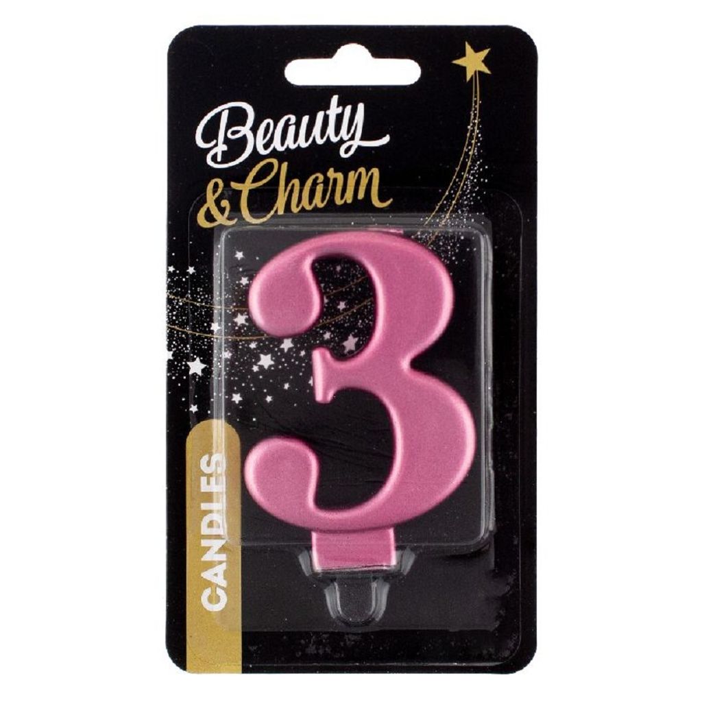 Bougie numéro 3, or rose métallique, 8 cm Image du produit 