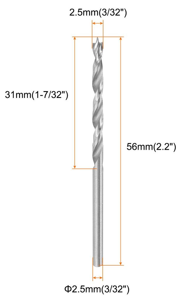 Brad Point Bohrer Set 2,5 mm Durchmesser Gerader Rund-Schaft Metrische Spiral Twist Metall Holzbohrer fš¹r Schreiner Holzbearbeitung Kunststoff G...