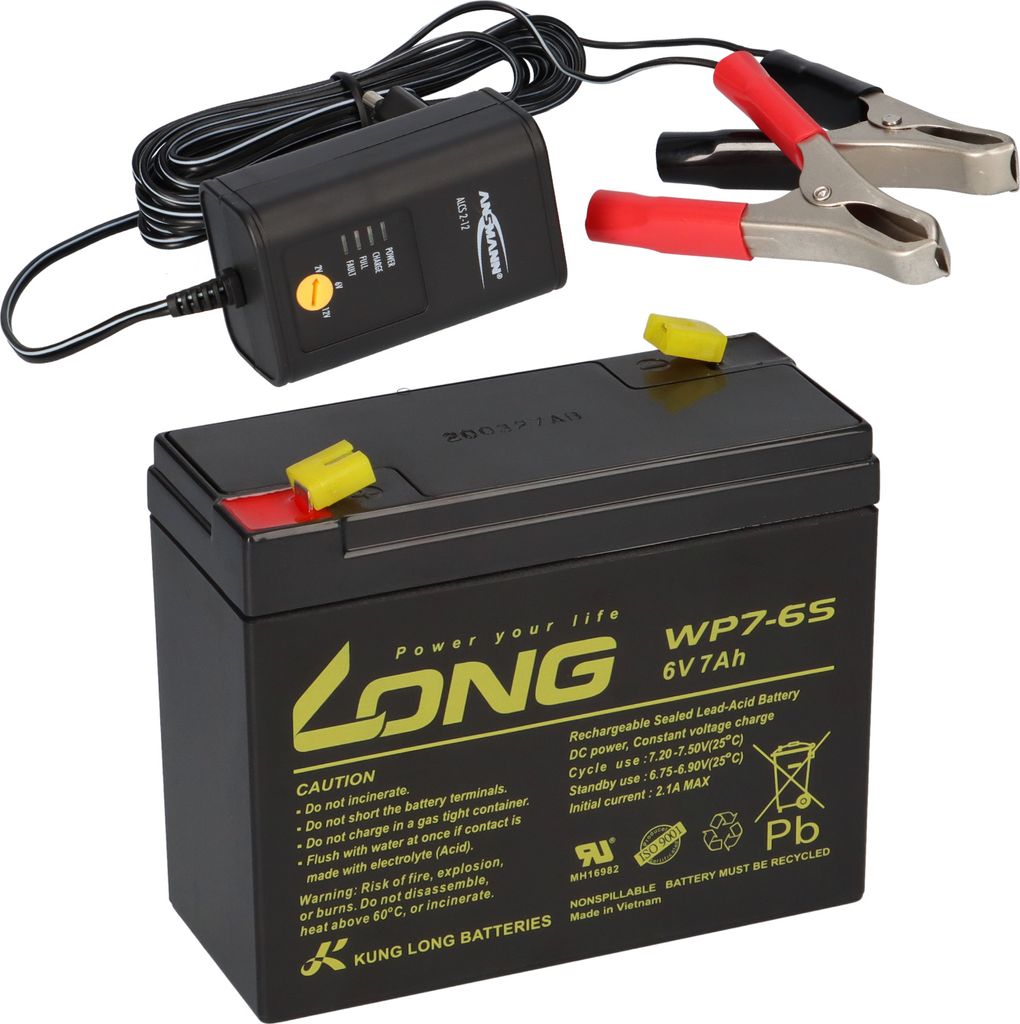 AGM BLEI AKKU BATTERIE 6V 7Ah WP7-6S kompatibel für USV BLEIGEL GEL + LADEGERÄT
