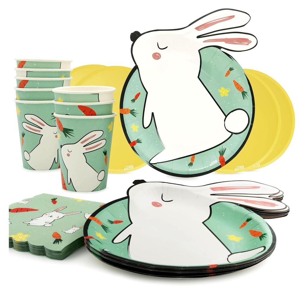 40 Teile Hase Party Set 8 Gäste Osterhasen Partygeschirr Partybecher, Pappteller, Servietten, Oster Deko, Geburtstag Hase Kindergeburtstag Junge M...