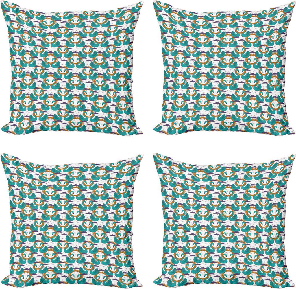 ABAKUHAUS Swans Kissenbezug Set (4 Stück), Mystic Aquatic Vogel und Sonne, Moderner Doppelseitiger Digitaldruck, 40 cm x 40 cm, Seafoam Multicolor