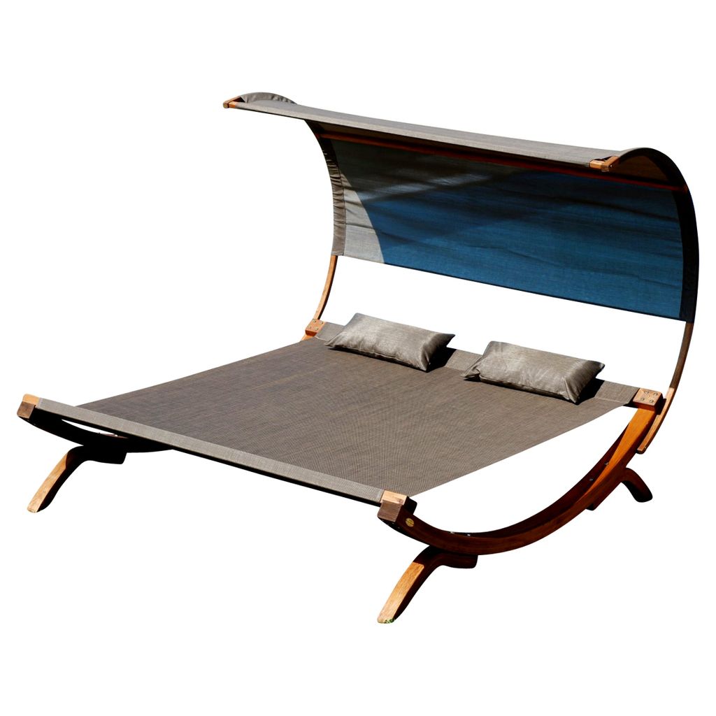 ALEOS. XXL Sonnenliege Doppelliege SAONA-BRAUN/BRONZE aus Holz Lärche extrabreite Liegefläche für 2 Personen