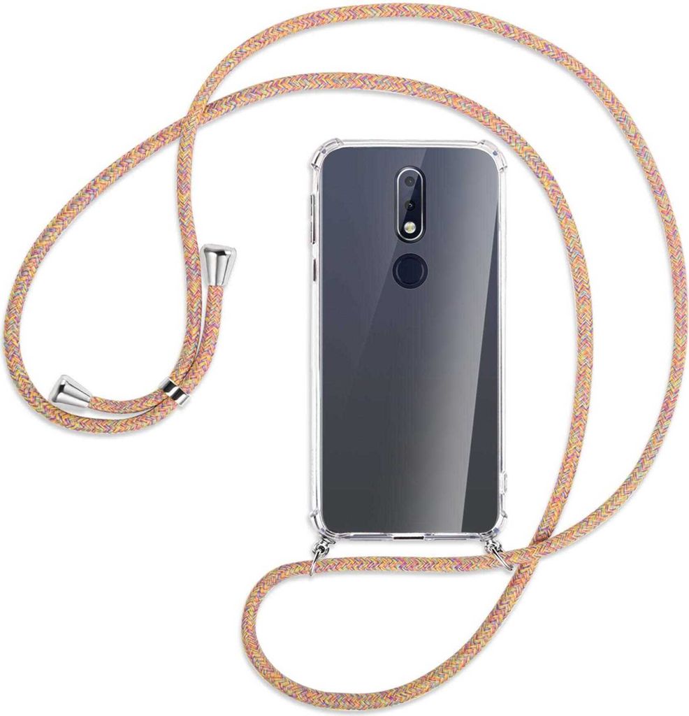 Handykette Backcover-Schutzhülle mit Band (Metall silberfarben) für Nokia 7.1 - Rainbow