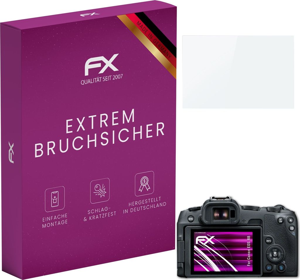 atFoliX FX-Hybrid-Glass Displayfolie kompatibel mit Canon EOS R8 Glasfolie