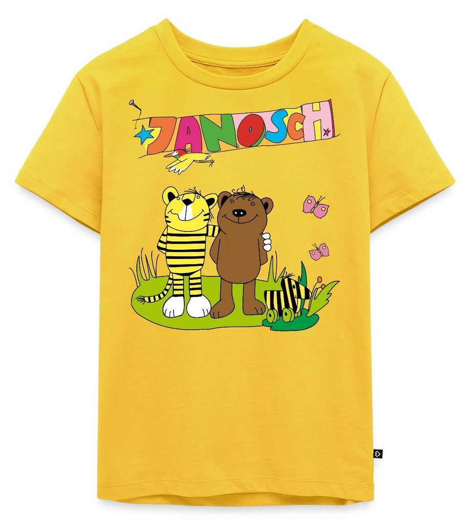 Spreadshirt Janosch Tiger und Bär Freundschaft Kinder Premium T-Shirt, 110/116 (4 Jahre), Sonnengelb