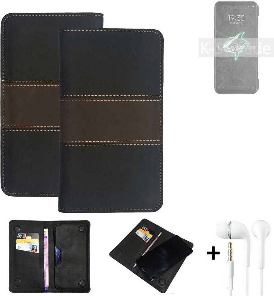 K-S-Trade Handyhülle + Kopfhörer kompatibel mit Xiaomi Black Shark 3 Pro Schutzhülle Walletcase Bookstyle Tasche Schutz Case Hülle Wallet Cover