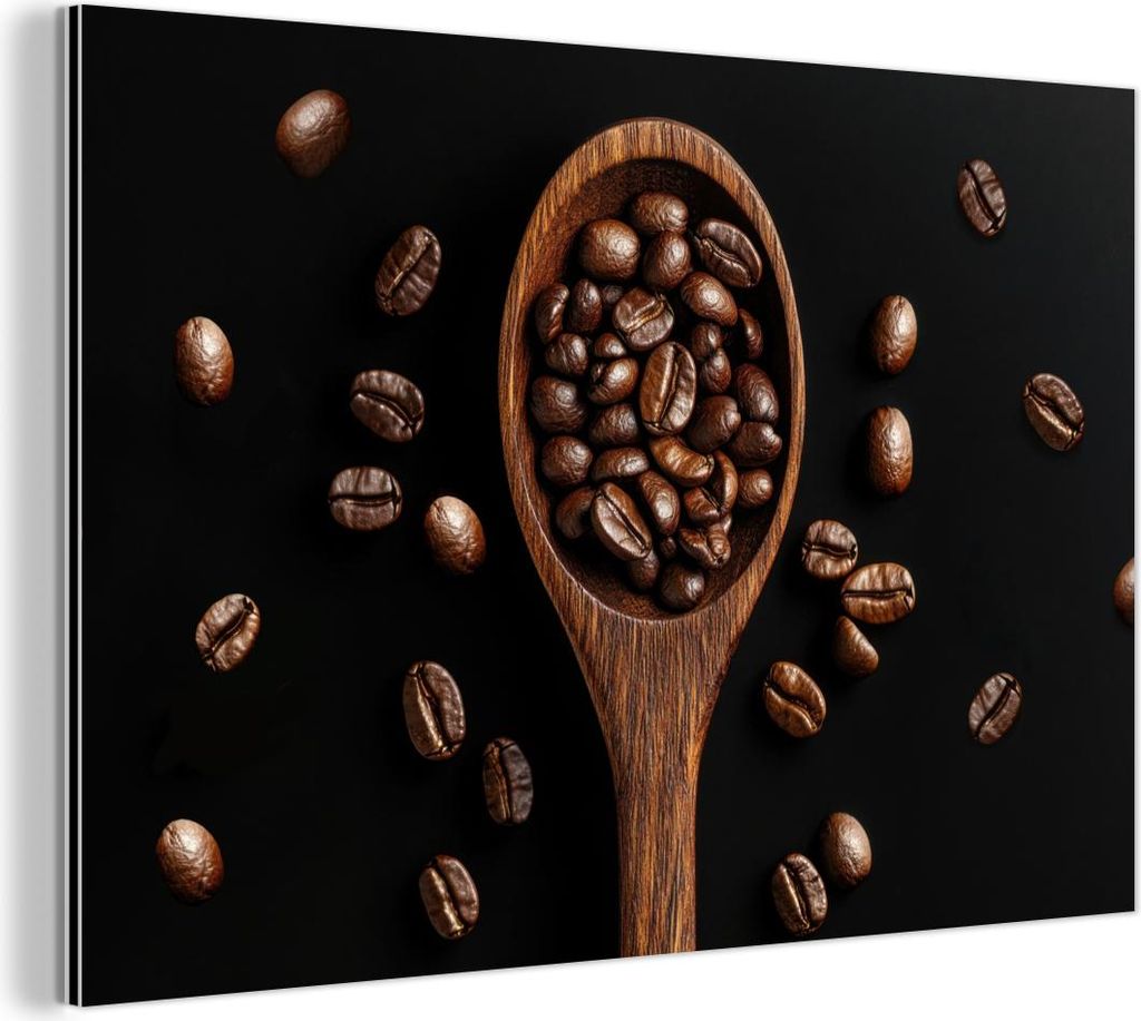 MuchoWow Wanddekoration Metall Metallbild Wandkunst 150x100 cm Holz - Schwarz - Kaffeebohnen MuchoWow Aluminium Gemälde - Alu Dibond Bild