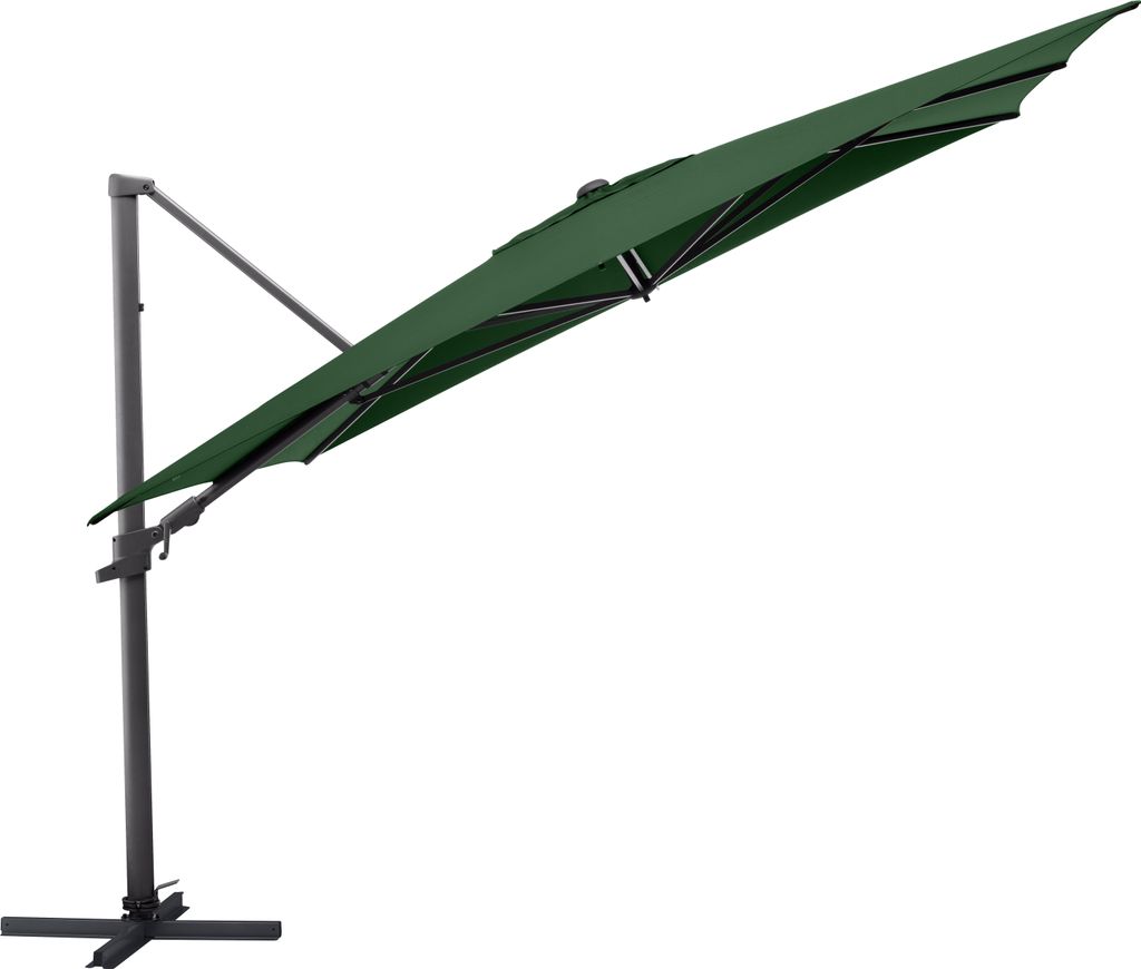 KETTLER Easy Flex Ampelschirm 300x300 cm, UPF50+, inkl. Abdeckhaube+ Schirmständer, anthrazit matt/ grün, Aluminium/Polyester mit PolyurethanBesc...