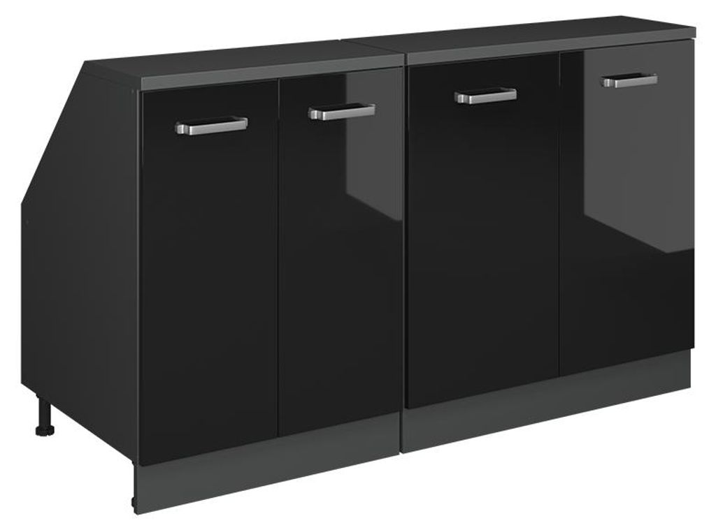 Dachschrägenschrank-Set Vicco Rion Schwarz Hochglanz 140 cm 2er Set Schrankkorpuss 60 cm Tiefe, Model 60213